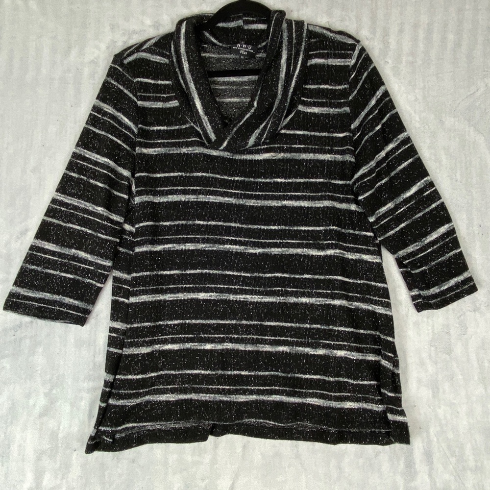NWD New Woman Design Cowl Neck Half Sleeve Sweater 2X Black c/ Glitter Threading